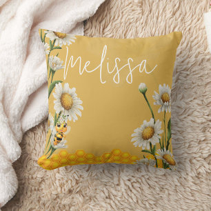 Honey Bee Honeycomb White Daisy Personalize Kissen