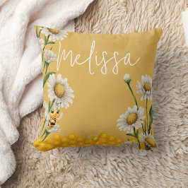 Honey Bee Honeycomb White Daisy Personalize Kissen