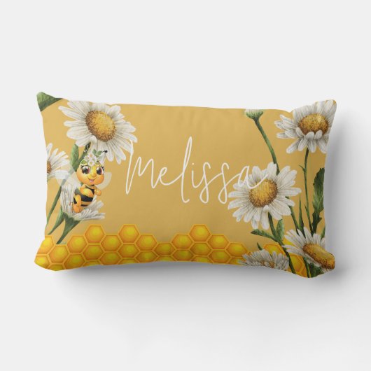 Honey Bee Honeycomb White Daisy Personalize Lendenkissen (Rückseite)