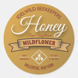 Honey Bee Icon Row Unfilterter Honey Jar Runder Aufkleber
