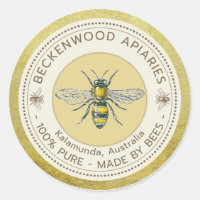 Honey Bee Label Gelbe Bienenhalter Apiary Gold Rim