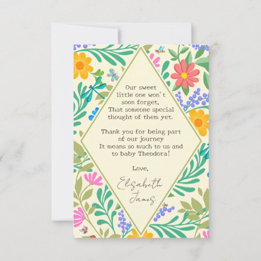 Honey Bee, Ladybug, Butterfly, Dragonfly & Blume Dankeskarte (Rückseite)