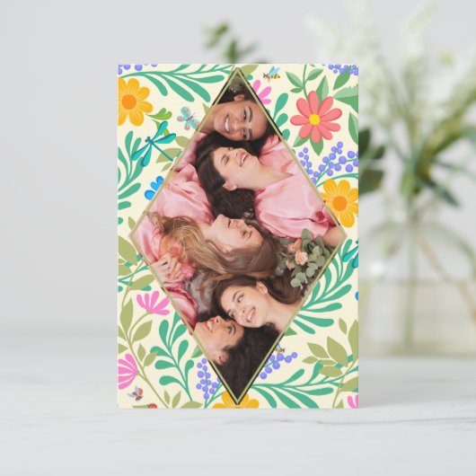 Honey Bee, Ladybug, Butterfly, Dragonfly & Blume Dankeskarte (Stehend Vorderseite)