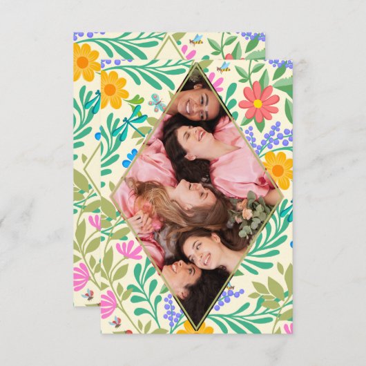 Honey Bee, Ladybug, Butterfly, Dragonfly & Blume Dankeskarte (Vorne/Hinten)