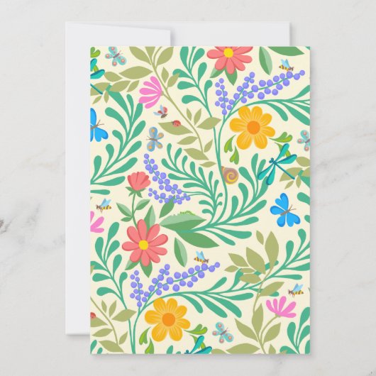 Honey Bee, Ladybug, Butterfly, Dragonfly & Blume Einladung (Rückseite)