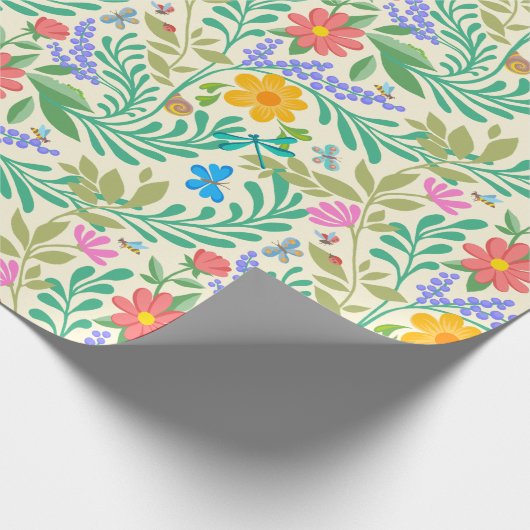 Honey Bee, Ladybug, Butterfly, Dragonfly & Blume Geschenkpapier (Ecke)