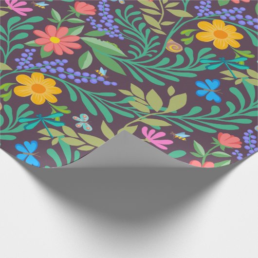 Honey Bee, Ladybug, Butterfly, Dragonfly & Blume Geschenkpapier (Ecke)