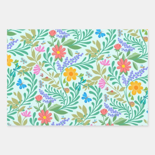 Honey Bee, Ladybug, Butterfly, Dragonfly & Blume Geschenkpapier Set (Vorderseite 3)