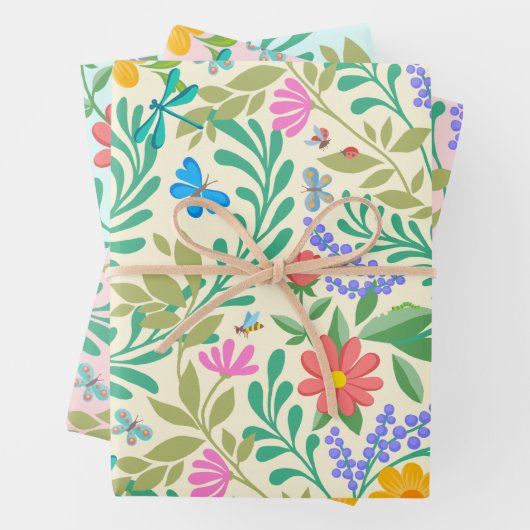 Honey Bee, Ladybug, Butterfly, Dragonfly & Blume Geschenkpapier Set (Beispiel)