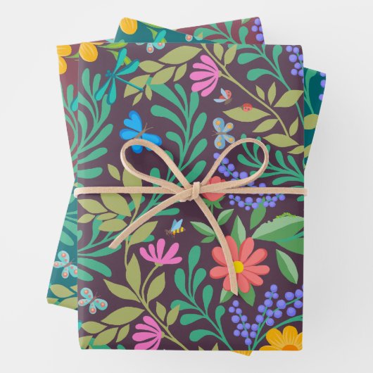 Honey Bee, Ladybug, Butterfly, Dragonfly & Blume Geschenkpapier Set (Beispiel)