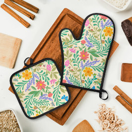 Honey Bee, Ladybug, Butterfly, Dragonfly & Blume Ofenhandschuh & Topflappen-Set