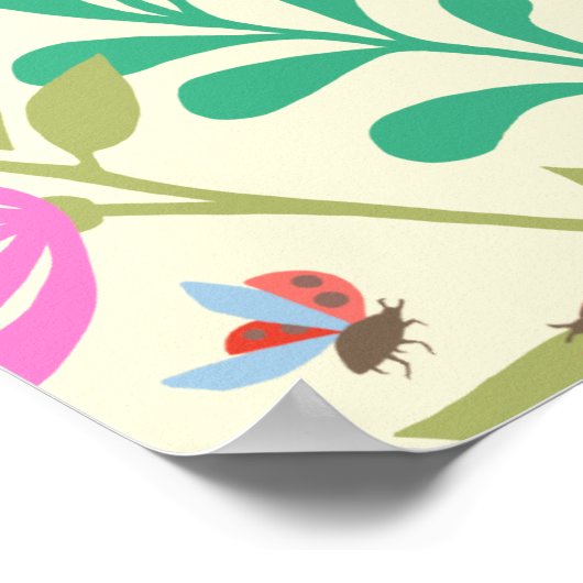 Honey Bee, Ladybug, Butterfly, Dragonfly & Blume Poster (Ecke)