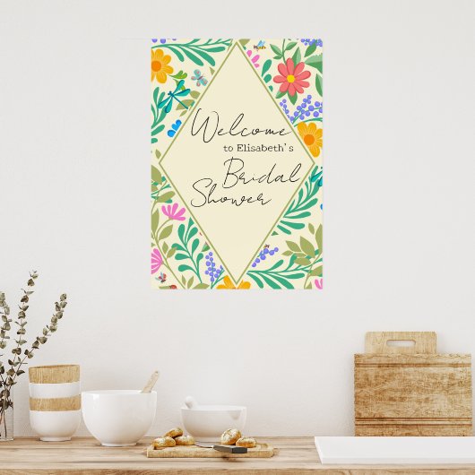 Honey Bee, Ladybug, Butterfly, Dragonfly & Blume Poster (Küche)
