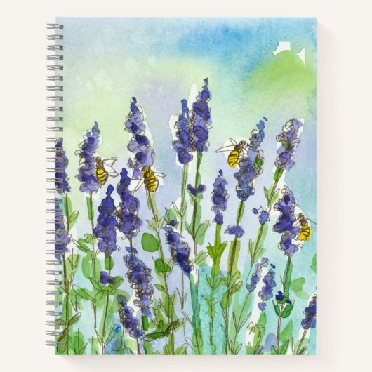 Honey Bee Lavender Blume Aquarell Notizblock (Vorderseite)