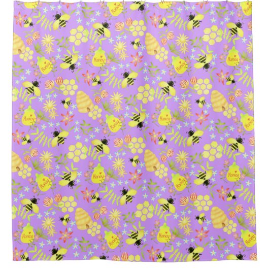 Honey Bee Lila Duschvorhang (Vorderseite)