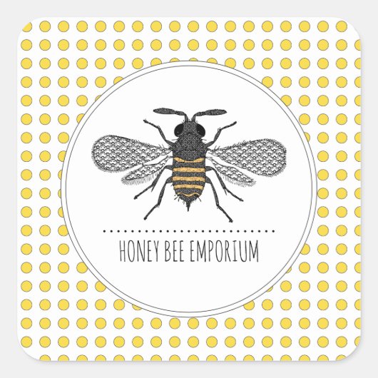 Honey Bee Logo Apiary Beekeeper Honey Products Quadratischer Aufkleber (Vorderseite)