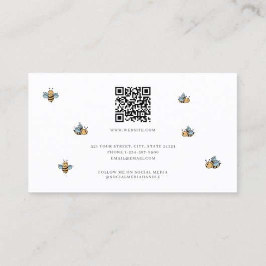 Honey Bee Luxury Monogram Minimalist QR Code Visitenkarte (Rückseite)