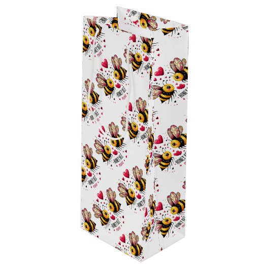 Honey Bee Mine Honey Bees Valentine Geschenktüte Für Weinflaschen (Vorderseite Schrägansicht)