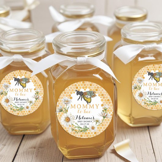 Honey Bee Mommy to Bee Baby Shower Sticker | Flora