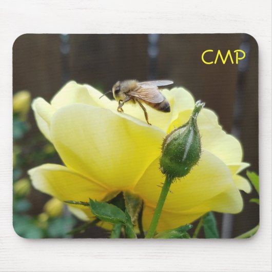 Honey Bee on a Yellow Rose Ihre Initialen Mousepad (Vorne)