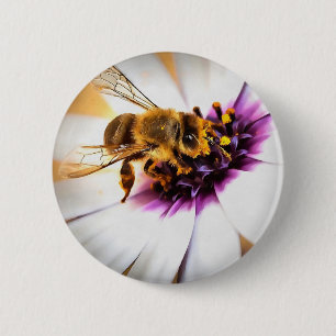 Honey Bee on African Daisy Acrylic Art Button
