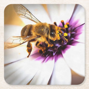 Honey Bee on African Daisy Acrylic Art Rechteckiger Pappuntersetzer