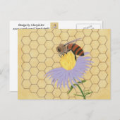 Honey bee on flower honeycomb background postcards postkarte (Vorne/Hinten)