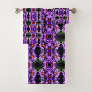 Honey Bee On Lila Aster Blume Abstrakt Badhandtuch Set