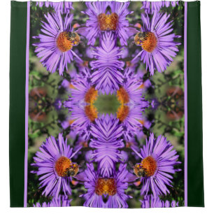 Honey Bee On Lila Aster Blume Abstrakt Duschvorhang