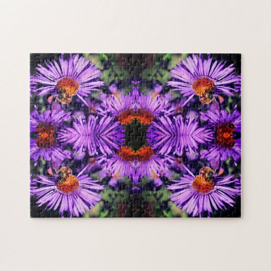 Honey Bee On Lila Aster Blume Abstrakt Puzzle (Horizontal)