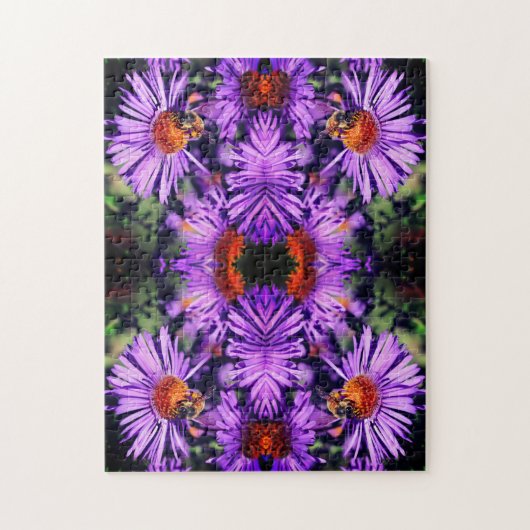 Honey Bee On Lila Aster Blume Abstrakt Puzzle (Vertikal)