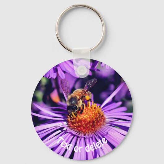 Honey Bee On Lila Aster Blume Personalisiert Schlüsselanhänger (Vorderseite)
