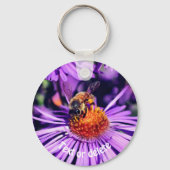 Honey Bee On Lila Aster Blume Personalisiert Schlüsselanhänger (Rückseite)