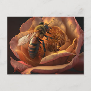 Honey Bee on Peony Blume Postcard Postkarte