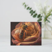 Honey Bee on Peony Blume Postcard Postkarte (Stehend Vorderseite)