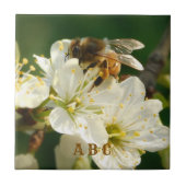 Honey Bee on Plum Blossom Ceramic Tile Fliese (Vorderseite)