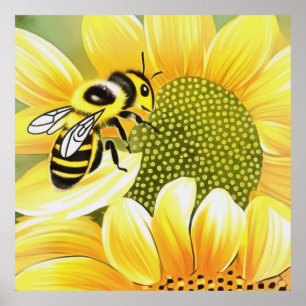 Honey Bee on Sunflower Niedliche Naive Art Poster