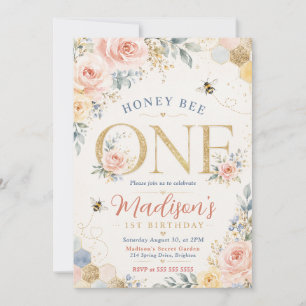 Honey Bee One Erster Geburtstag Einladung