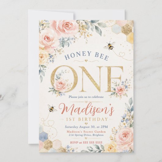 Honey Bee One Erster Geburtstag Einladung (Vorderseite)