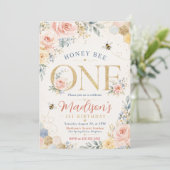 Honey Bee One Erster Geburtstag Einladung (Stehend Vorderseite)