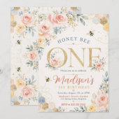 Honey Bee One Erster Geburtstag Einladung (Vorne/Hinten)