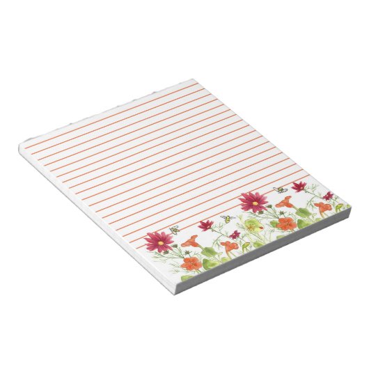Honey Bee Orange Nasturtium Cosmos Lined Notizblock (angewinkelt)