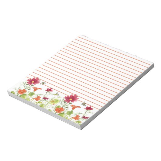Honey Bee Orange Nasturtium Cosmos Lined Notizblock (Rotiert)