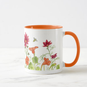 Honey Bee Orange Nasturtiums bemalt Daisy Blume Tasse