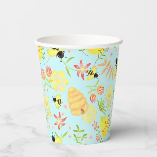 Honey Bee Pastel Blue Pappbecher (Rückseite)