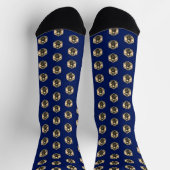 Honey Bee Pattern - Navy Blue & Taupe Klasse Retro Socken (Oben)