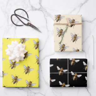 Honey Bee Pattern Yellow Black Geschenkpapier Set