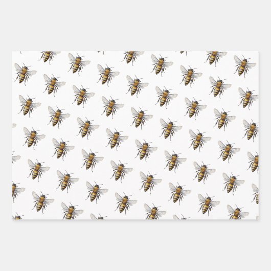 Honey Bee Pattern Yellow White Beige Geschenkpapier Set (Vorderseite 3)