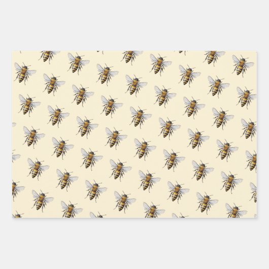 Honey Bee Pattern Yellow White Beige Geschenkpapier Set (Vorderseite 2)