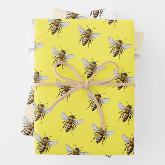 Honey Bee Pattern Yellow White Beige Geschenkpapier Set (Beispiel)